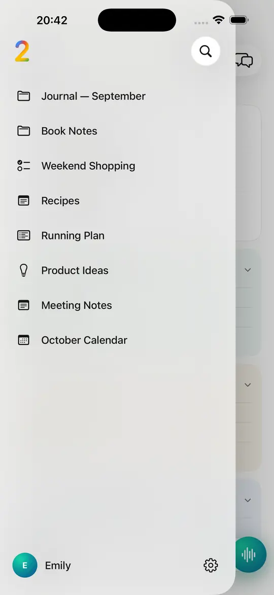 All your collections one swipe away, with search right on top.