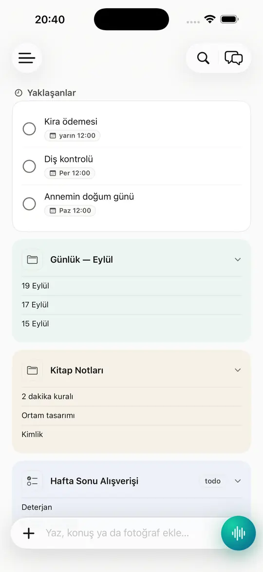 2Mind ana ekranı: koleksiyonların ve alttaki yakalama küresi.