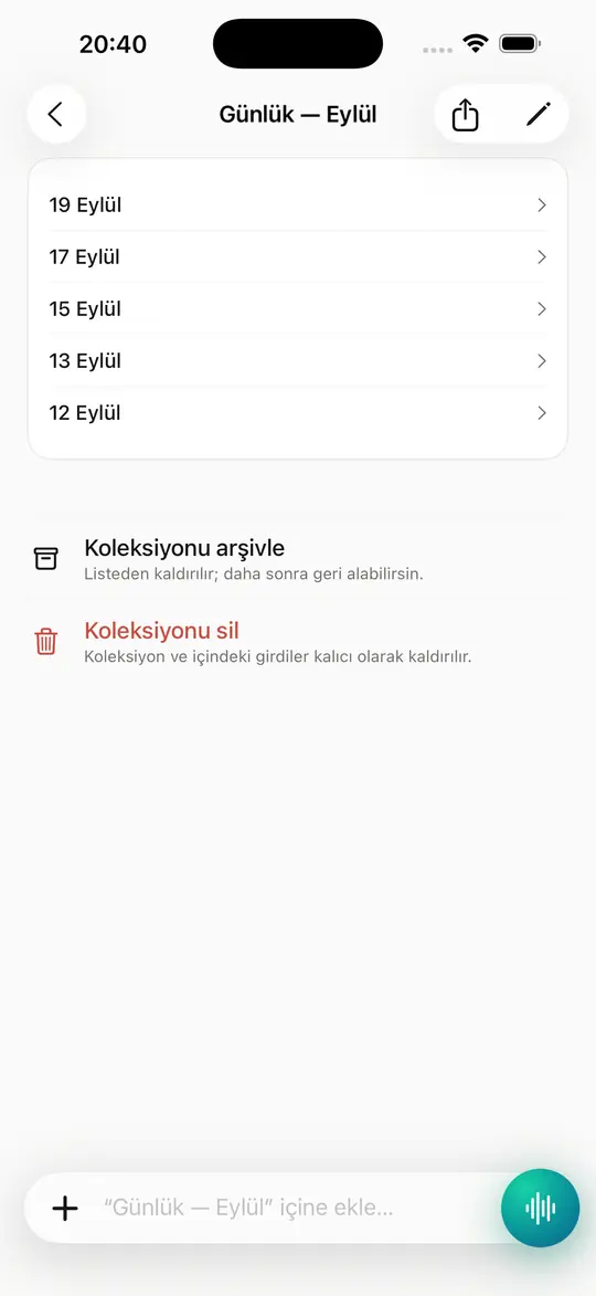 Her koleksiyon kendi özetini ve girdilerinden çıkarılan açık işleri tutar.