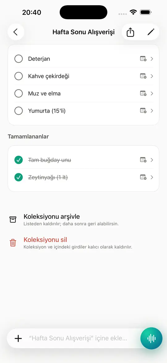 Girdilerinden çıkarılan işler ve alışveriş listeleri, en eskisi en üstte.